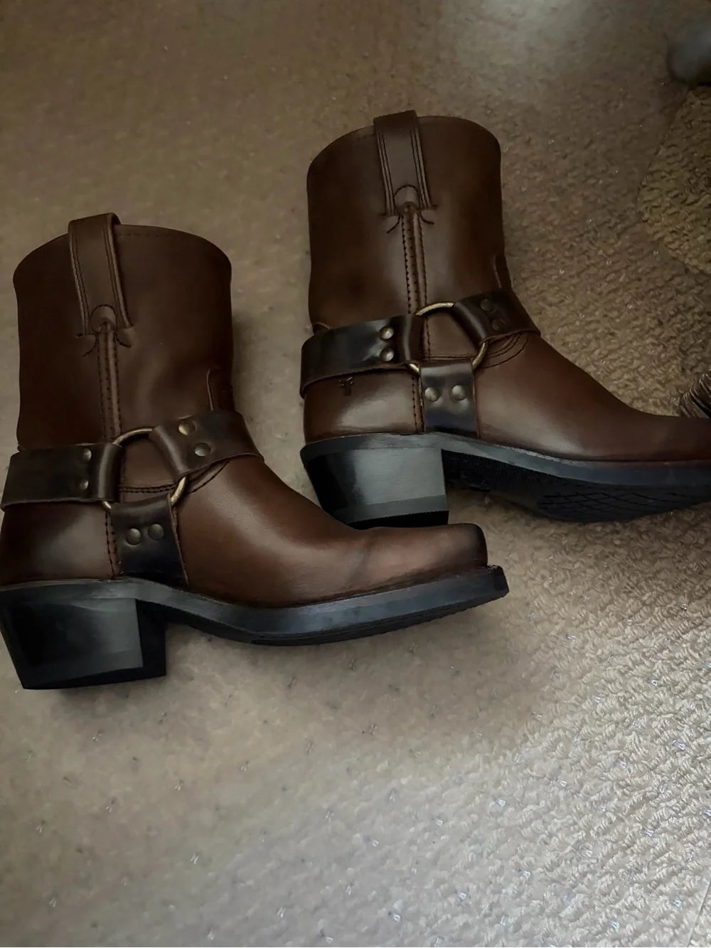 Frye Brown Harness Leather Ankle Boots